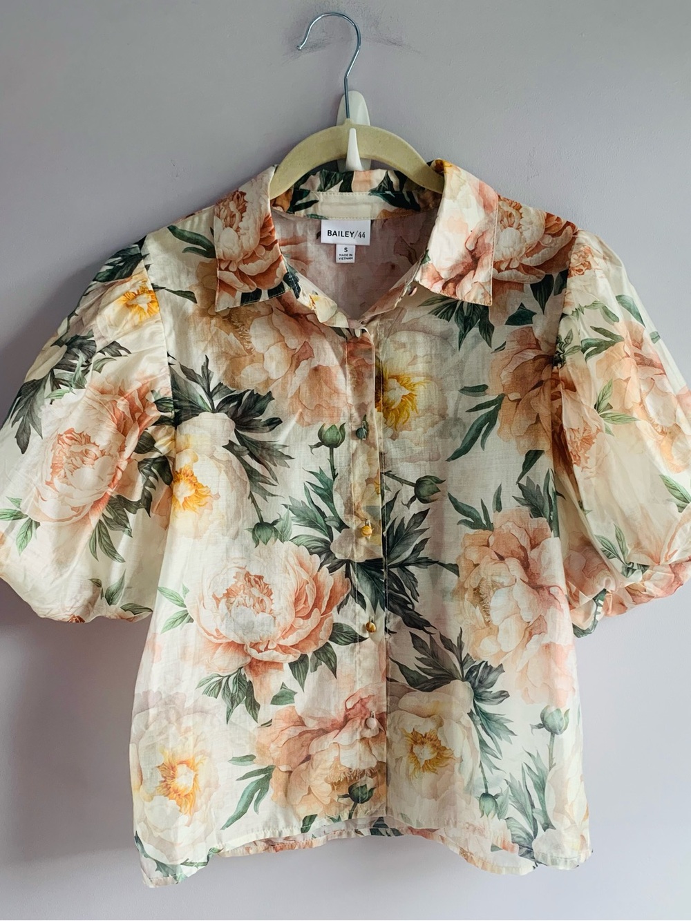 Bailey 44 Blouse Button Front Puff Sleeves Cottagecore Fall Colors Floral EUC S